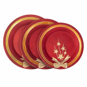 Πιατέλες Κεραμικές Κόκκινο / Χρυσό Σετ 3 τεμ.